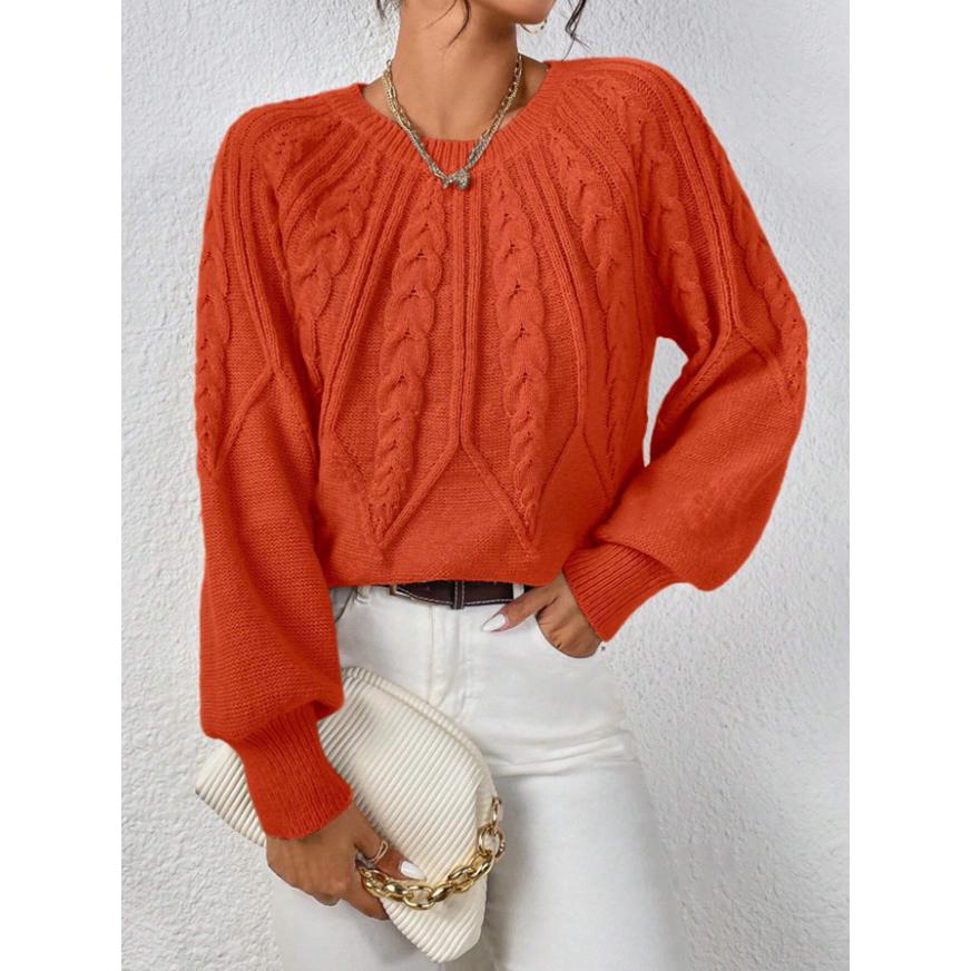 Women's Pullover Round Neck Knitting Sweater Oversized Knit Sweater Cable Stitch Pullover Long Sleeve Casual Tops