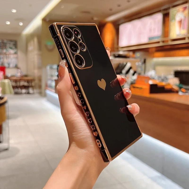 Luxury Love Heart Phone Case For Samsung Galaxy A52 A13 A53 A12 4G 5G S20 FE S22 S21 Ultra S22 Plus A52s A33 A23 A52s Soft Cover
