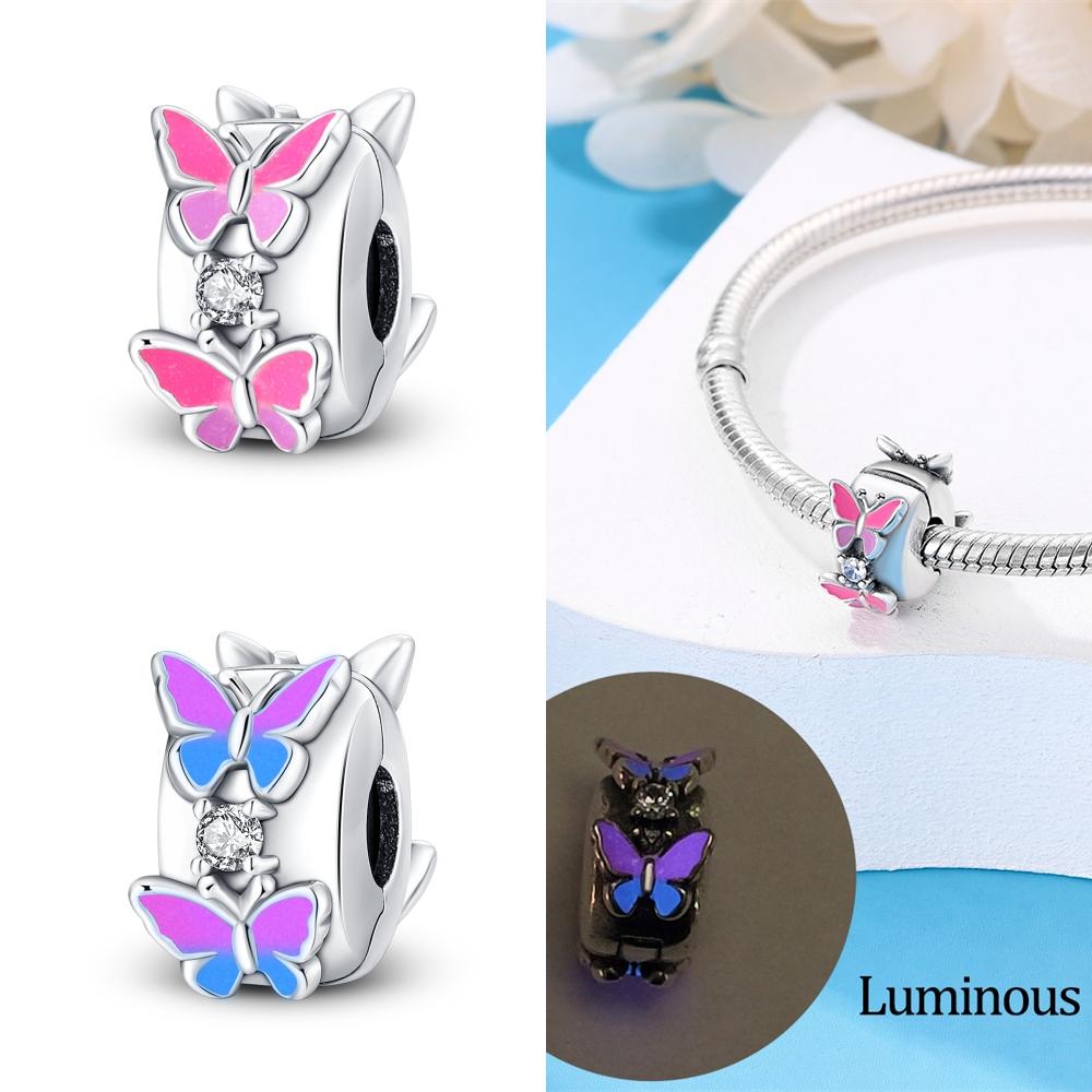 Copper Chrams Colorful Feather Flower Butterfly Locator Buckle Beads Fit Original Fine Bracelets Women Jewelry