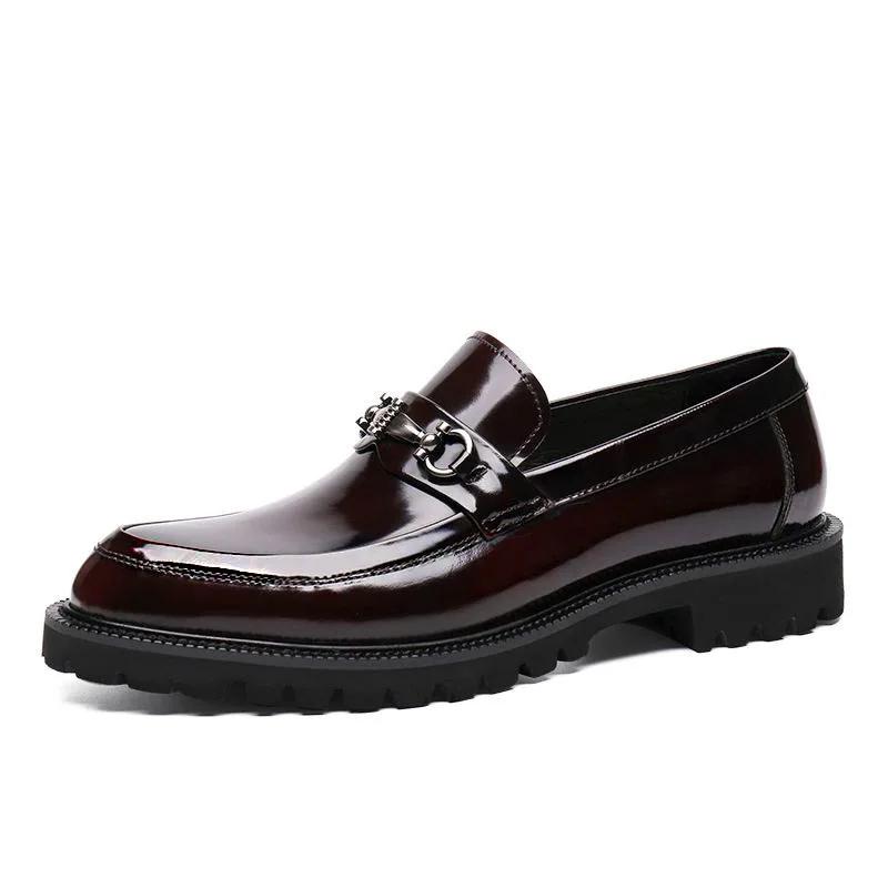 Fashion Men Luxury Loafers High Quality Metal Decorative Thick Soled Slip on Fashion Leather Shoes Business Formal Shoes Men Shoes