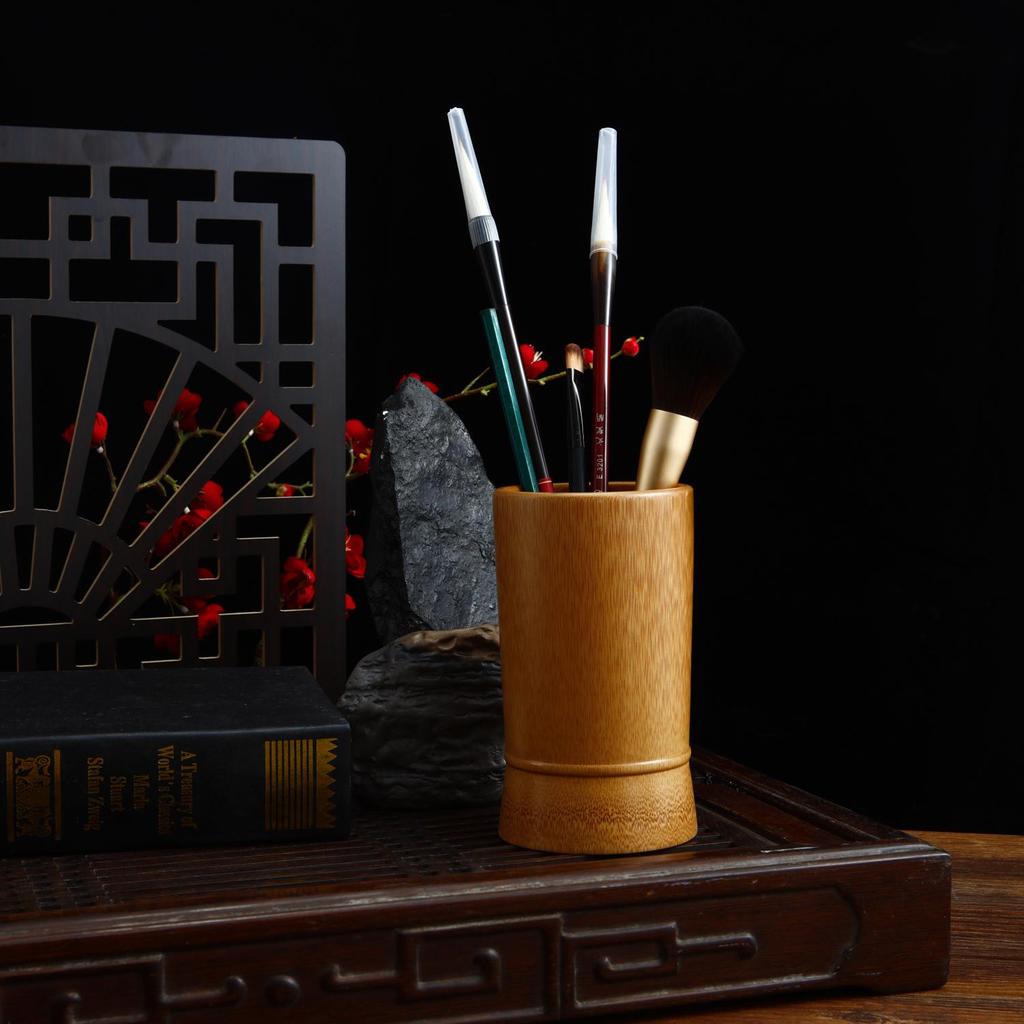 Retro Bamboo Pen Holder: Multi-functional Desktop Organizer & Business Gift, Inspired by the Four Treasures of the Study.