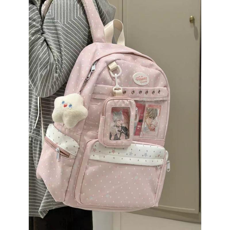 Highvalue sweet pink polka dot junior high school student backpack female volume twodimensional transparent bar high school student backpack