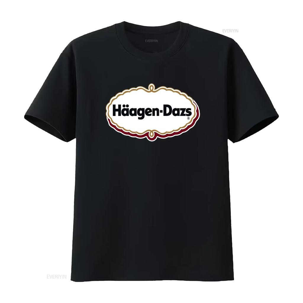 Häagen Dazs Ice Cream Logo Print T Shirt Stylish and Unique Design for Lovers Vintage Washed Homme Graphic Designer Clothes