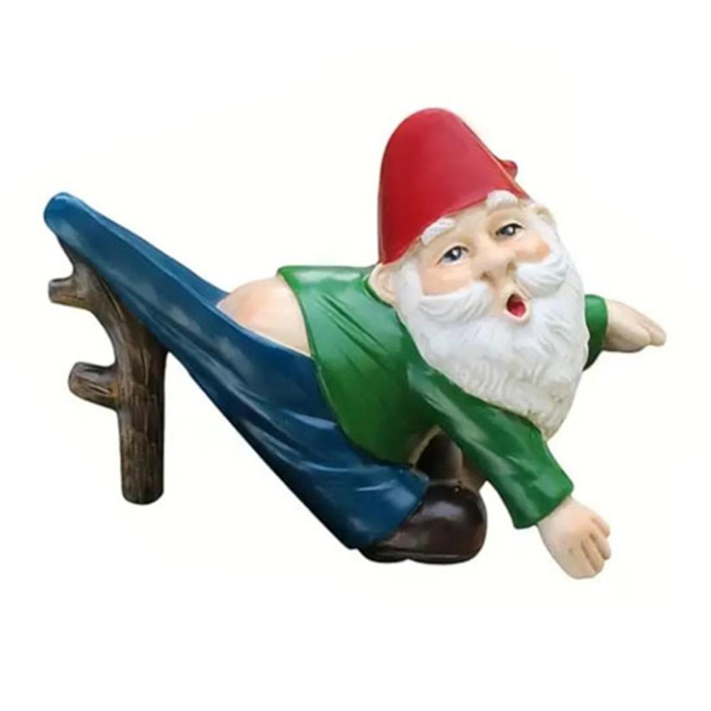 Funny Dwarf Statue with Pants Hanging Branches Hanging Gnome Statue White Beard Dwarf Sculpture for Yard Porch Decoration