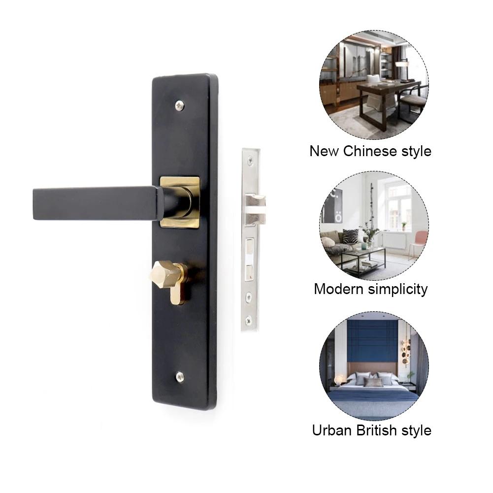 Door Lock With Handle Black For Bedroom Indoor Durable Bathroom 3 Keys Security Sturdy Anti-Theft Room Safety Simple Door Handle