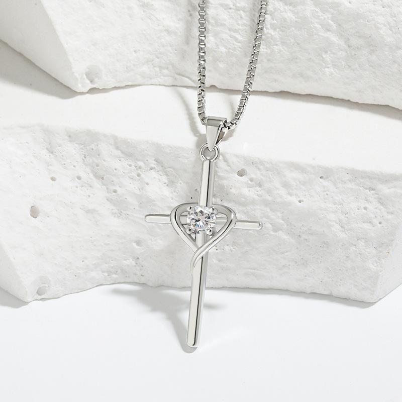 Heart-shaped Twelve Constellations Stone Collarbone Chain, Retro Cold Wind Faith Cross Necklace