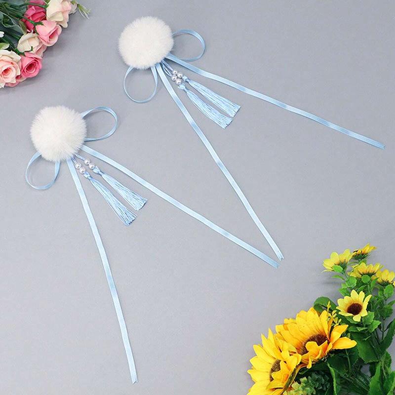 

1pair Chinese Tassel Hair Clips Lolita Girl Hair Ribbon Bobbles Barrette Ribbon Hair Clip Plush Ball Hairpin Hanfu Hair Accessories синий