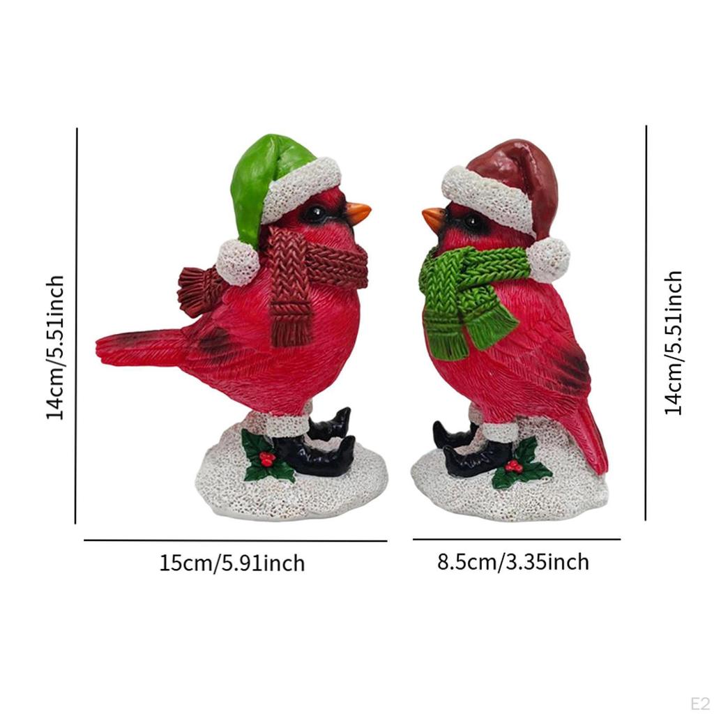2Pcs Christmas Bird Statues Sculptures Decoration Home Decor Garden Ornament Resin Figurines for