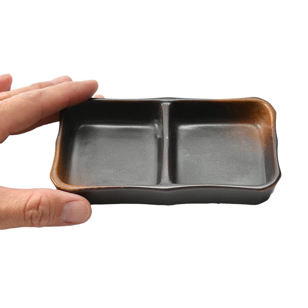 Yakishime Two-Piece Plate (Medium) [74 X 131 X 21mm] Divided Plate