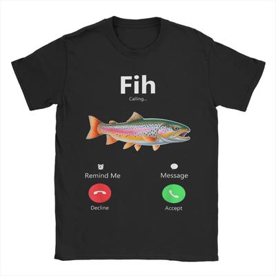 Men's T-Shirts Fih Calling Remind Me Message Decline Accept Phone Call Fish Awesome Cotton Tees Short Sleeves T Shirts Clothing