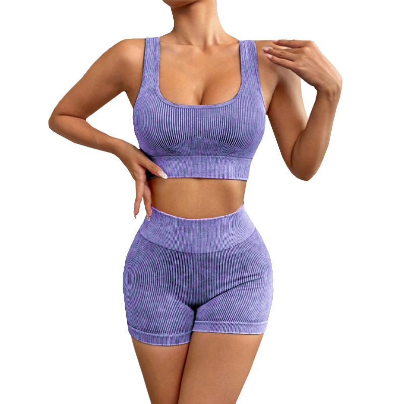 

Быстросохнущий рубчатый комплект для йоги: Ударопрочный спортивный жилет и шорты с высокой посадкой S