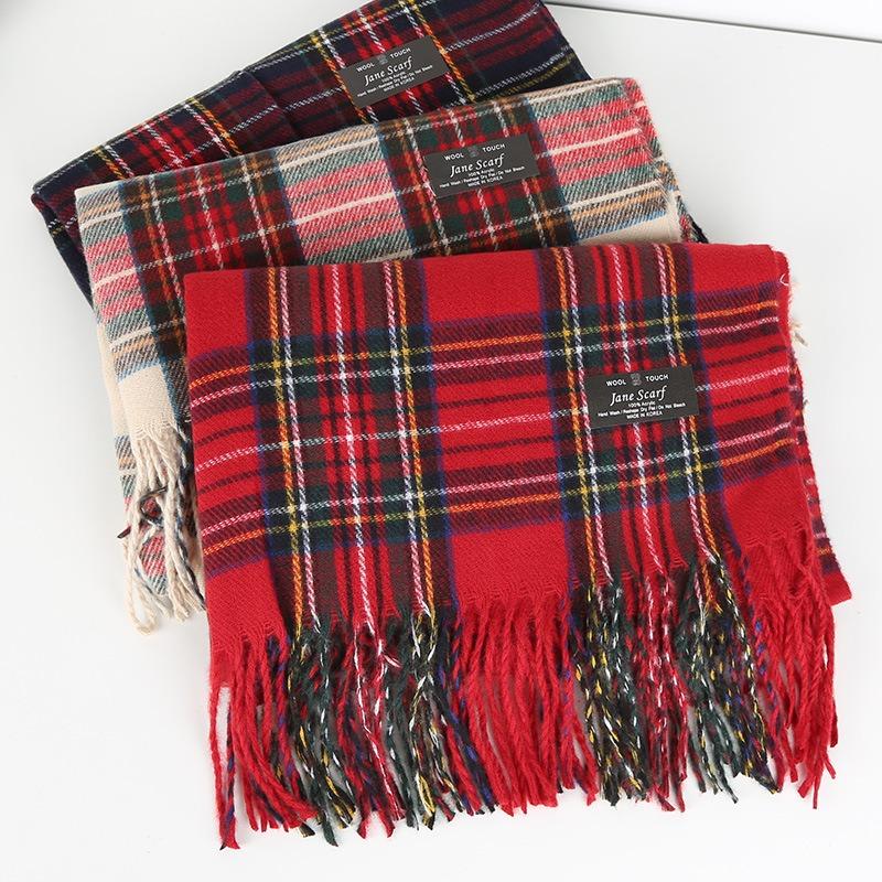 Christmas red plaid scarf women's winter warmth retro senior sense new gift scarf shawl student