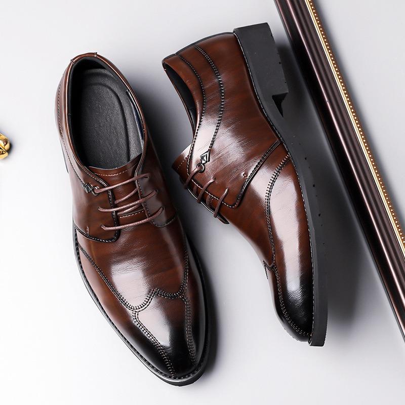 Business Leather Shoes Men's Trendy New Leather Casual Men's Shoes Pointed Cowhide Wedding Shoes Fashion Dress Suit Shoes