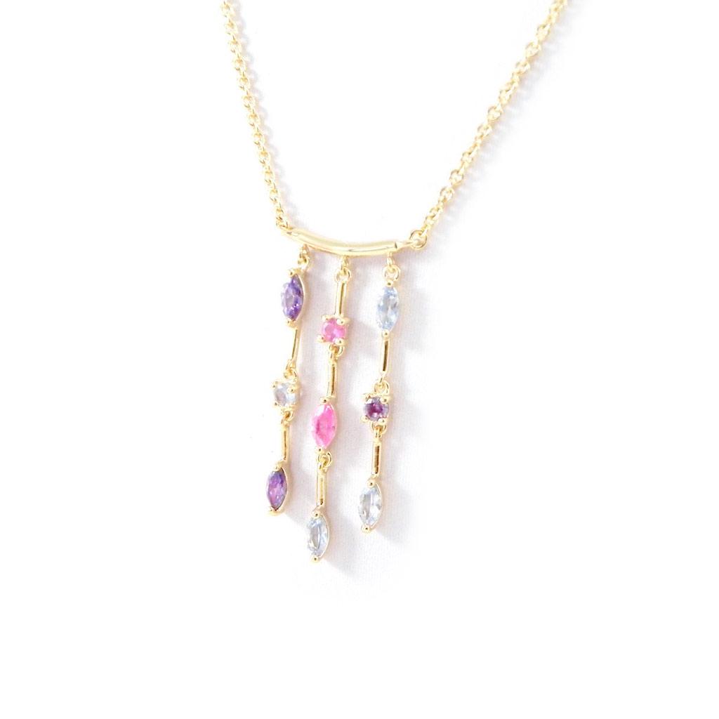 Altesse [H2915] - Gold Plated Necklace 'Scarlett' Blue Pink Mauve - 3 Cm