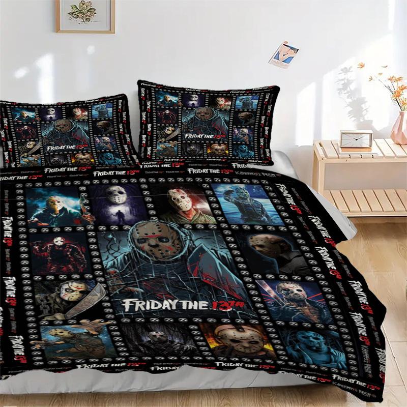 Пятница 13-е Постер к фильму ужасов Комплект постельного белья Пододеяльник Подарок для спальни, Включает 1 пододеяльник и 2 наволочки, Без наполнителяB537 135x200cm
