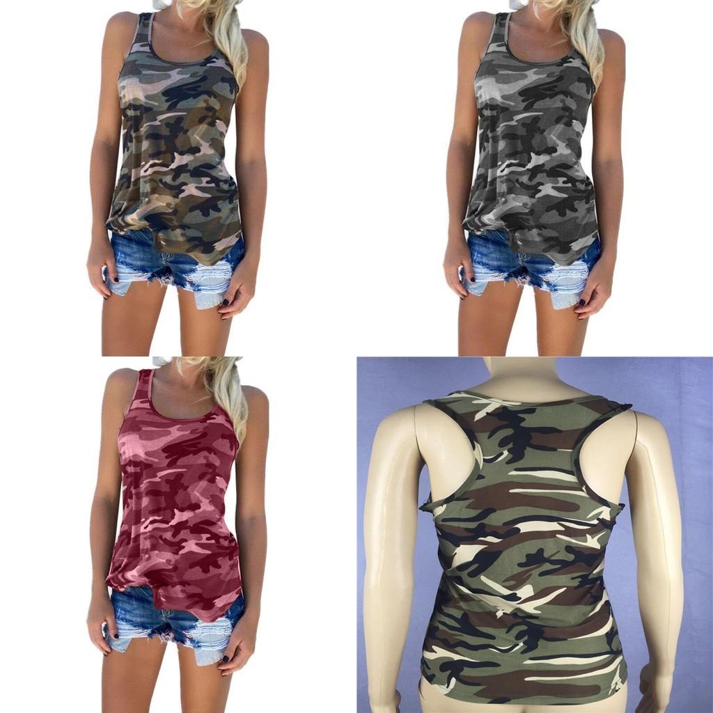 Stylish Women's Ladies Sleeveless Camo Vest Tops With Breathable Fabric For Summer