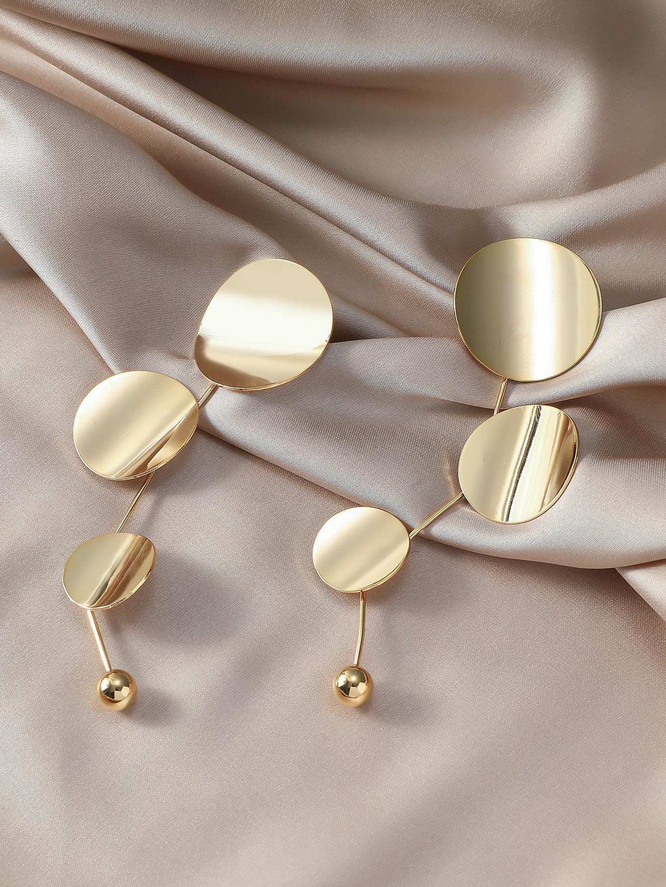 

Металлические гладкие трехдисковые универсальные модные серьги золотой