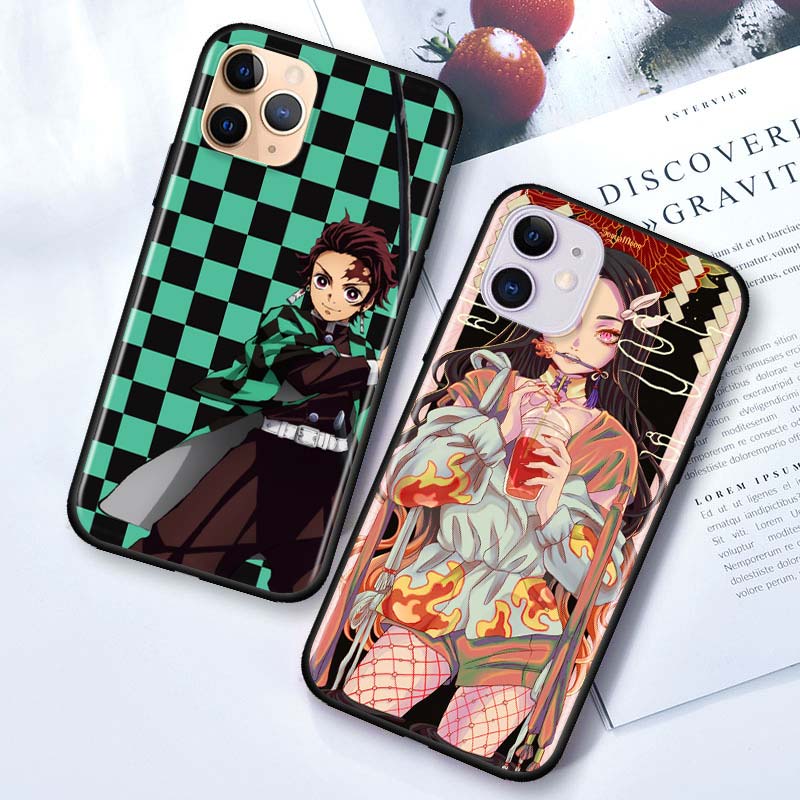 Demon Slayer Anime Etui na telefon Apple iPhone 12 Pro Max Mini 11 Pro XS Max X XR 6S 6 7 8 Plus 5S SE2020 Czarne