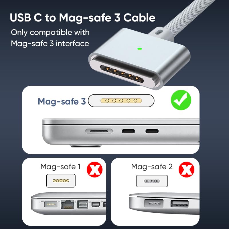 140W To 3 Magnetic Charging 2M Super Strong Magnetic Adsorption Charging Cord with Durable Braided Compatible with MacBook Pro MacBook Pro MacBook Air