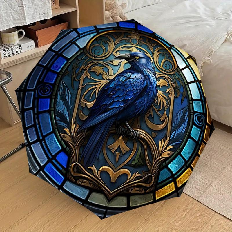 

1pc Stained Glass Raven Automatic Open/Close Umbrella, Lightweight Design for Everyone,Durable Canopy yy251014045