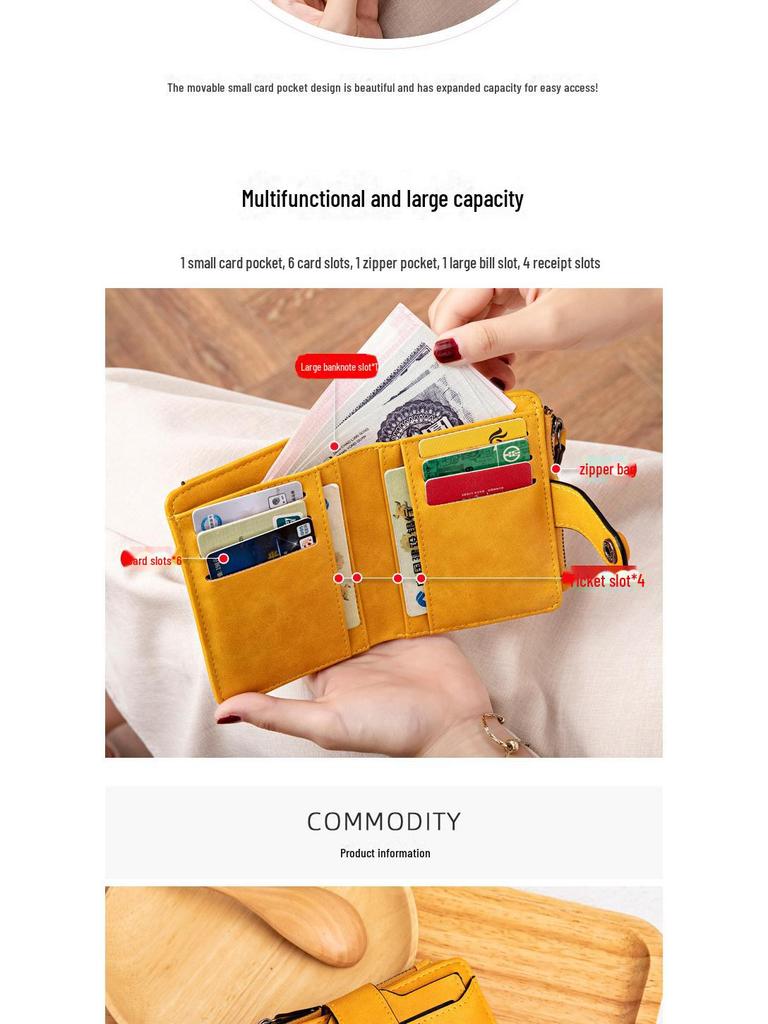 Portofel Scurt din Piele Stil Coreean Xiangyin 2024 pentru Femei - La Modă, Simplu, Design Bi-Fold cu Multiple Sloturi pentru Carduri