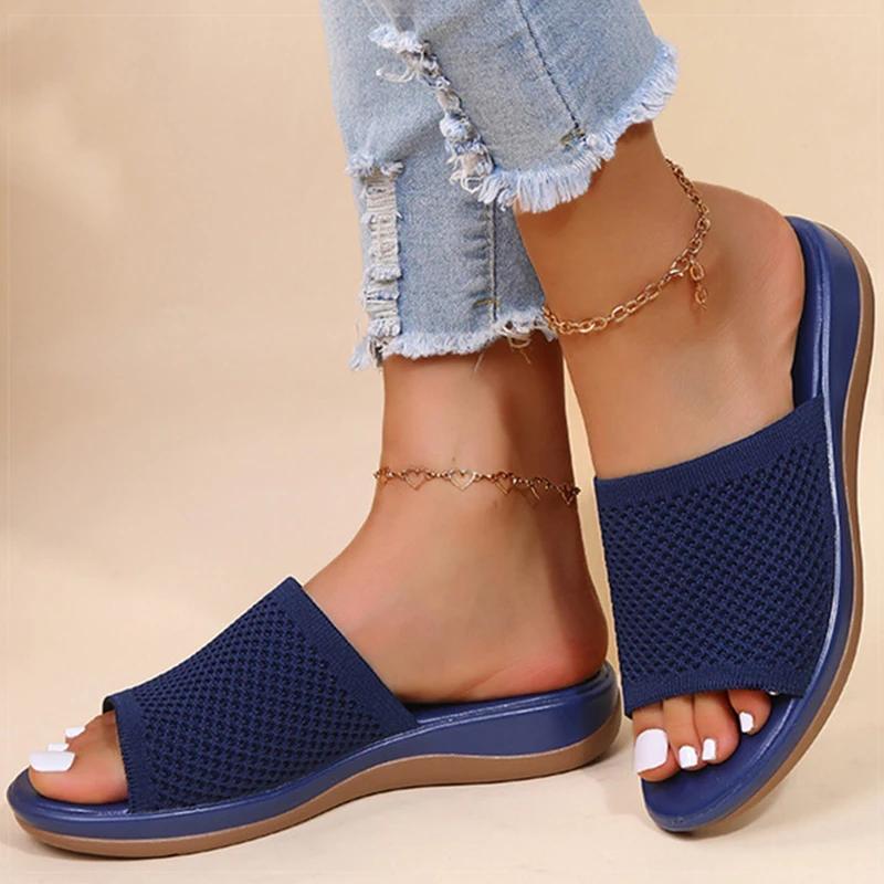 Women's Sandals Low Heels Summer Shoes for Women Breather Slippers Slip On Sandals Elegant Heeled Shoes Woman Footwear Female