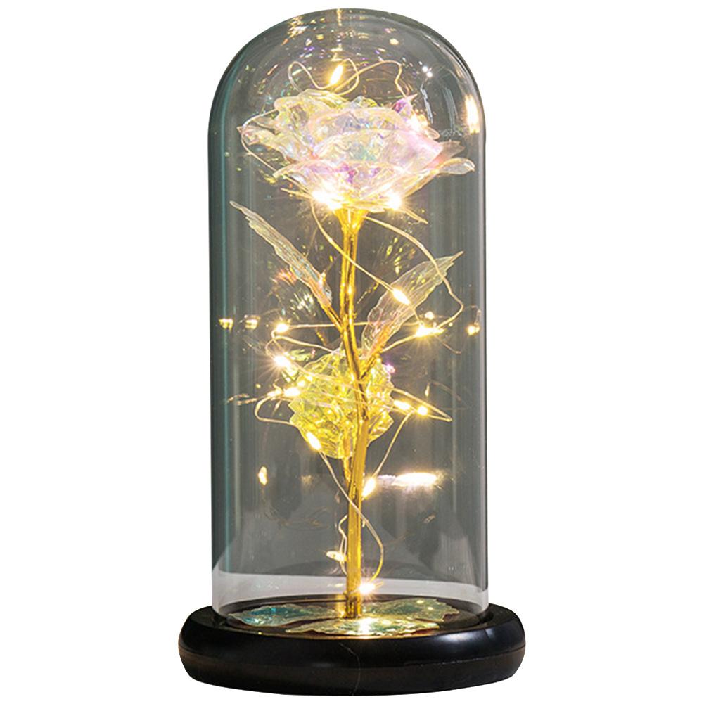 Artificial Rose Lamp with LED Lights Gold Foil Flower In Glass Cover Battery Powered Roses Glass Cover Valentine Day Mother Gift