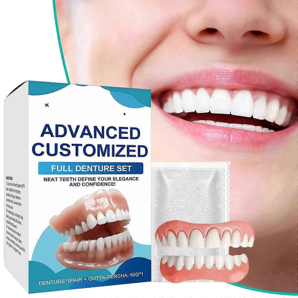 3pcs Full Denture Set, Upper & Lower False Teeth for Men Women