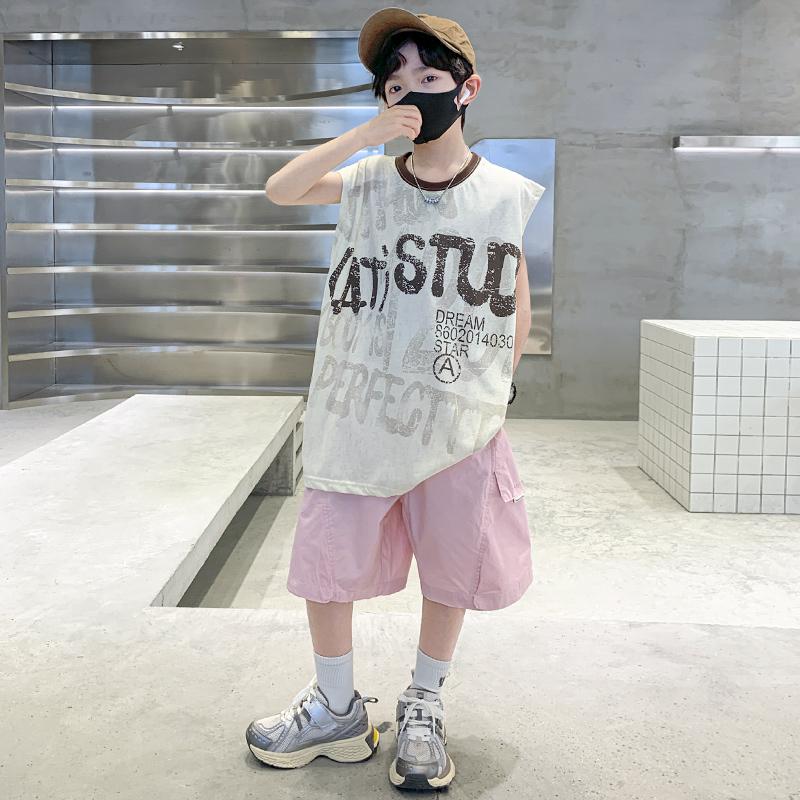 Boys' Summer Dress Set 2026 New Summer Mid to Large Children's Clothing Rascal Handsome Boys' Sleeveless Tank Top Thin Summer Style Trendy