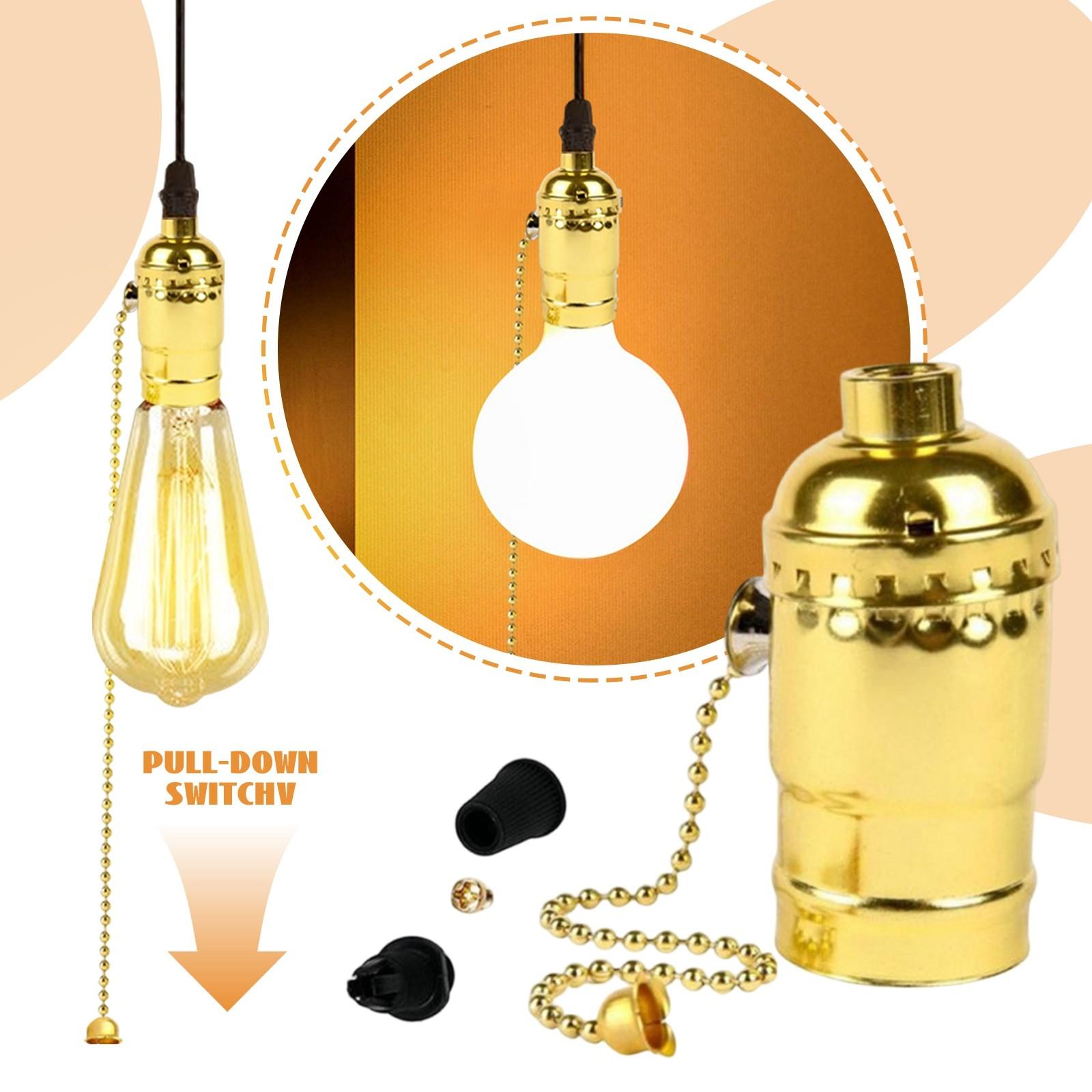 

Крышка лампы из алюминиевого сплава E27 Простой старомодный промышленный ветровой патрон с переключателем-молнией и потолочным креплением на винте One Size золотистый