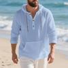Men's Autumn and Winter New Linen Long-sleeved T-shirt Loose Casual Simple Trend Home Hooded Henry Shirt