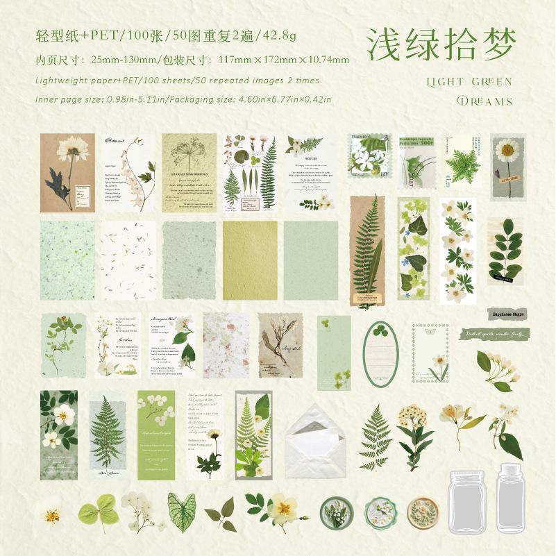 100pcs/lot Memo Pads Material Paper Daily Dried Flower Post Office Junk Journal Scrapbooking Cards Retro Background Decoration
