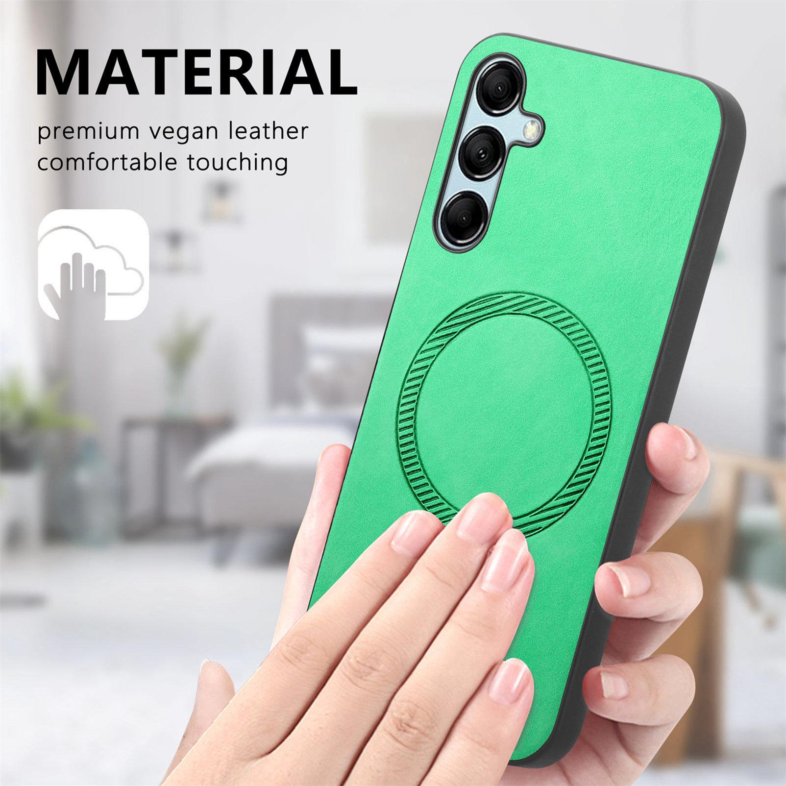 

For Samsung Galaxy M14 5G Leather Back Case Compatible with MagSafe Skin-touch Phone Cover Green
