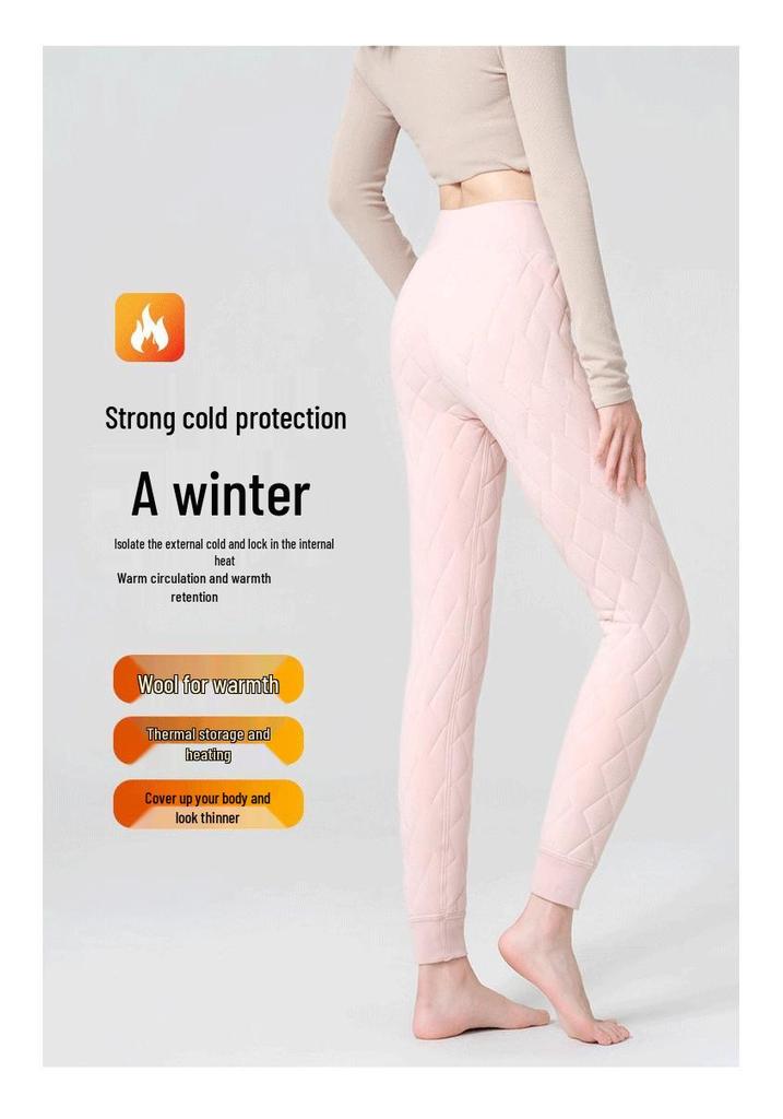 Girls' High-Waisted Thermal Wool Leggings, Thickened Winter School Uniform, Slimming Cotton Warm Pants for Teens