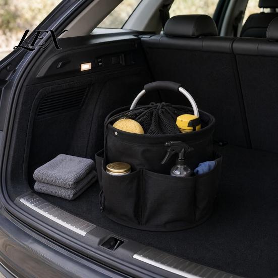 Outdoor Cleaning Tool Bag Foldable Storage with Handle & Drawstring, Waterproof Oxford Cloth Pouch Multi-Pockets, Large Tools Organizer Basket