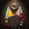 Men Autumn Hoodie Color Matching Thin Fleece Hooded Long Sleeves Oversized Keep Warm Big Pocket Casual Spring Hoodie for Daily Wear