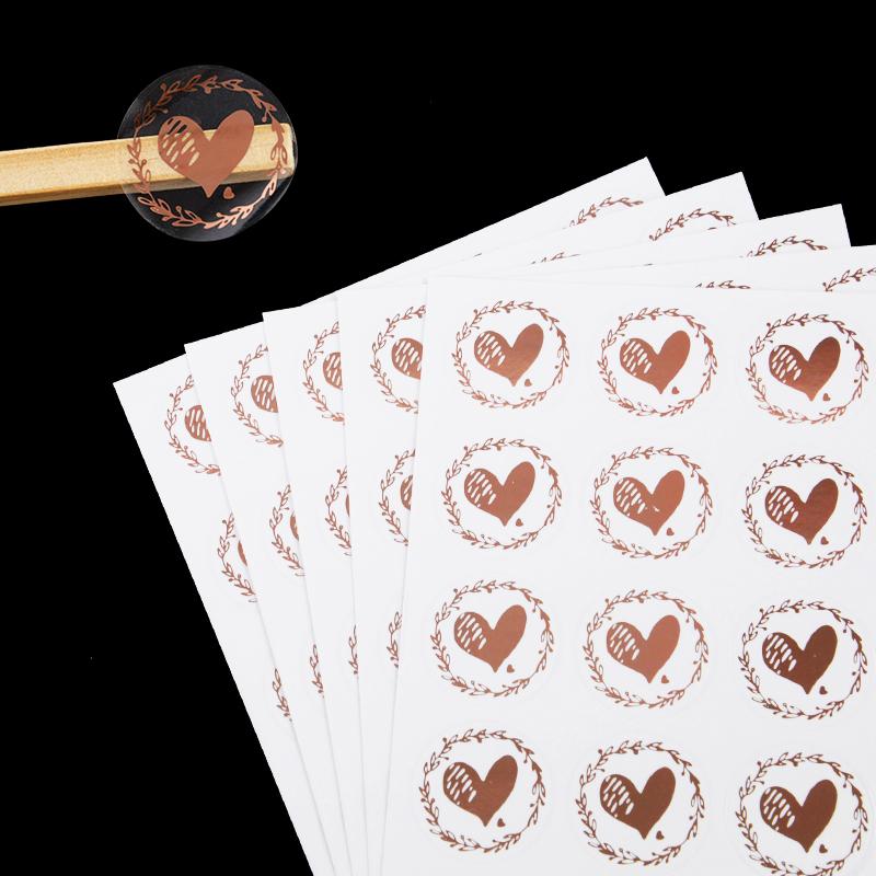 200Pcs Bronzing Transparent Sealing Stickers Love Heart Round Gold Silver Envelop Candy Bag Label for Baking Gift DIY Decoration