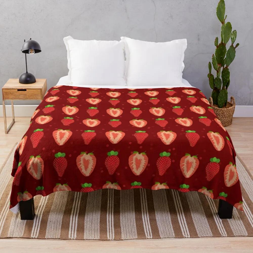 Fresh Strawberry Fruit Flannel Throw Blanket For Sofa Couch Bed Living Room Blanket King Queen Size Super Soft Warm Lightweight