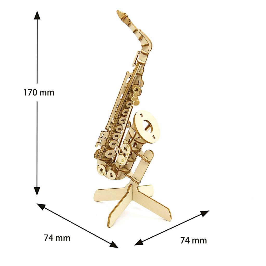 Ki-gu-mi Saxophone Pen Stand - A 3D Wooden Puzzle DIY Craft Kit for Kids and Adults Alike - Educational Toy for Boys and Girls - a Great 3D Art Piece