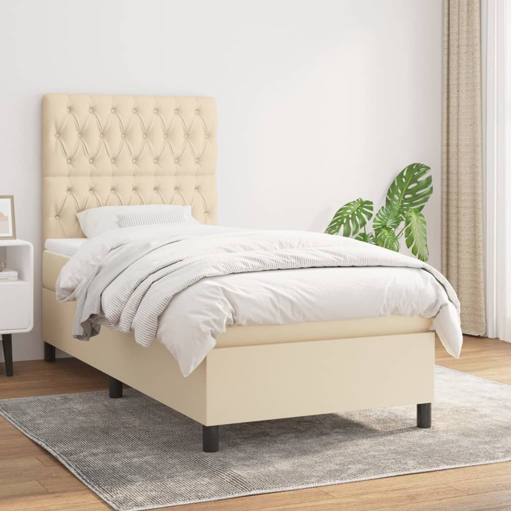 Box Spring Bed with Mattress Cream 90x200 cm Fabric