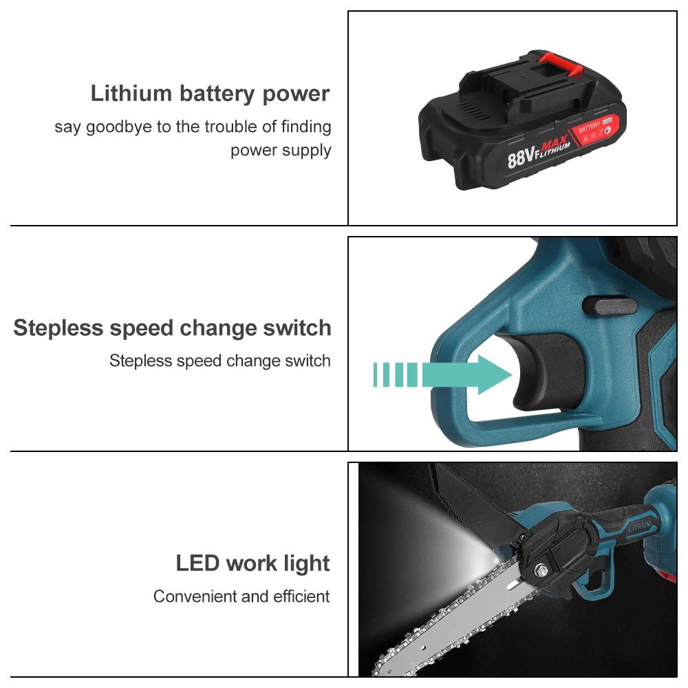6 Inches Mini Electric Saw 88VF Chain Garden Tree Recording Saw Woodworking Tool Wood Cutter for 18V Battery 3000w
