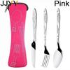 Portable Stainless Steel Cutlery Set Knife Fork Spoon for Camping Travel Dining with Carrying Bag Outdoors