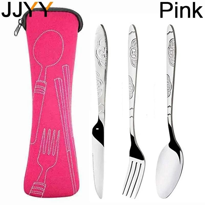 Portable Stainless Steel Cutlery Set Knife Fork Spoon for Camping Travel Dining with Carrying Bag Outdoors