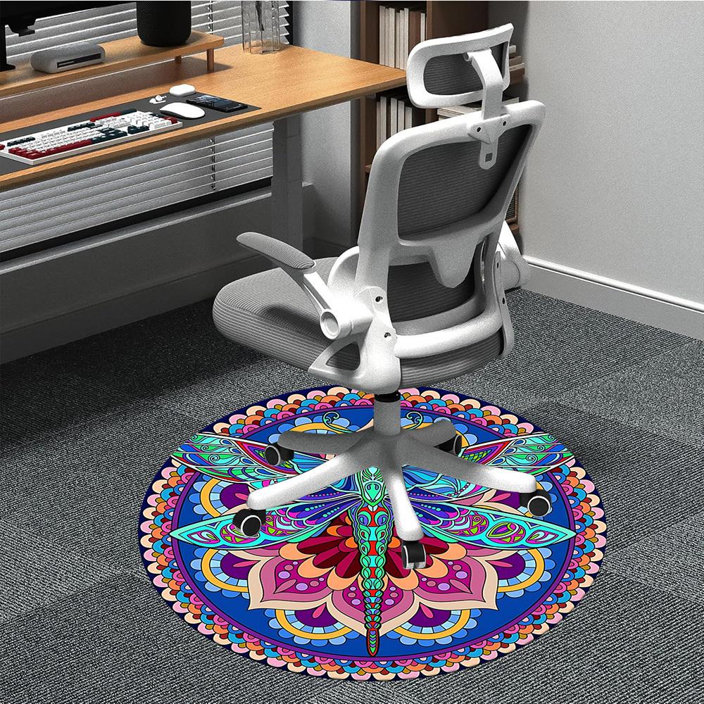 

1pc Mandala, DragonflyChair Carpet for Office, Indoor Non-Slip Washable Polyester Fiber Carpet, Mat For Office, Machine Washable 80cm