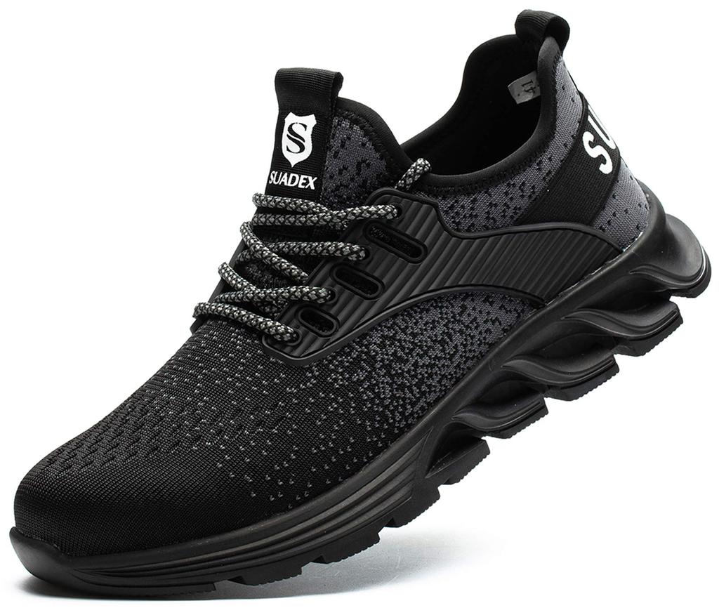 SUADEX Stylish Safety Work Shoes for Construction Steel Toe Work Size Sneakers, Black, Sites, Breathable, Cap, Kevlar, Abrasion-Resistant,