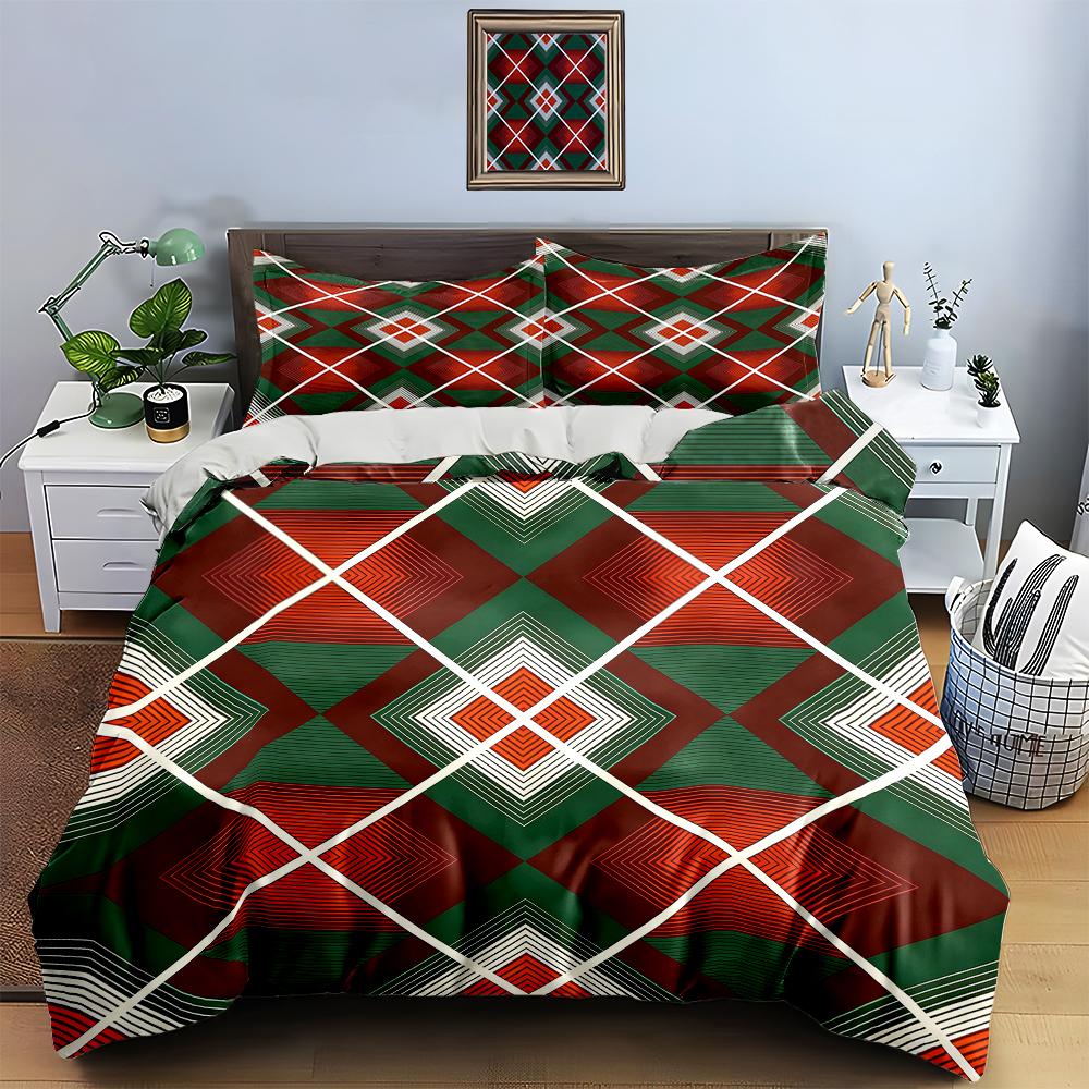 Geometrisch, rautenförmig, gestreift. Bettwäsche Bettbezug-Sets Bettbezüge Kissenbezüge Geschenke (1 * Bettbezug 2 * Kissenbezüge, ohne Bettdecke)