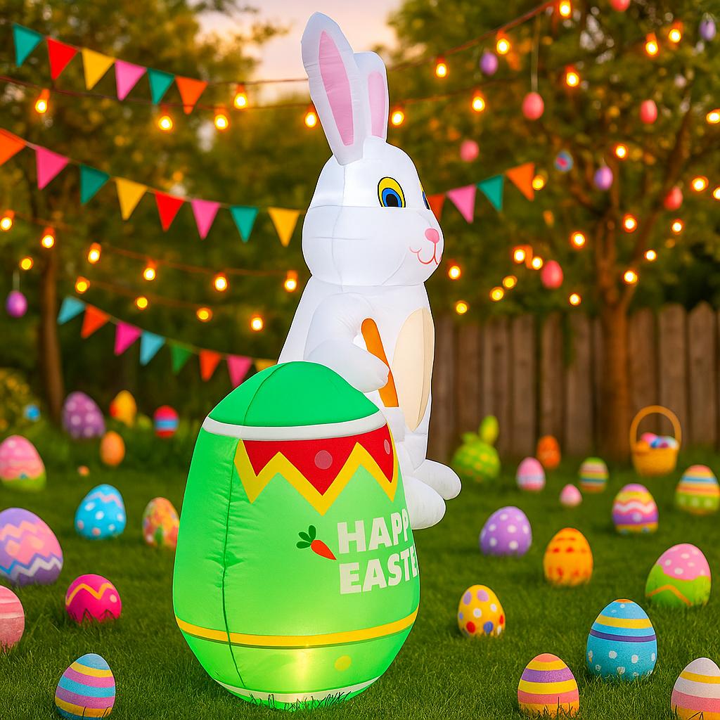 1,8M/5,9FT Nafukovací model Velikonoce Velikonoční festival Králíci Spoléhají na Velikonoční vajíčko DIY Dekorace Venkovní Zahrada Dvůr LED Světelná Dekorace