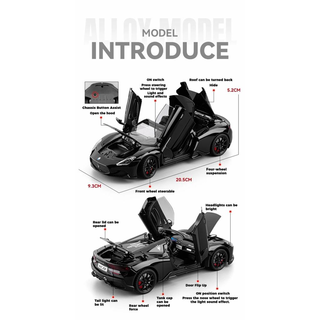 1/24 Maserati MC20 Convertible Sports Car Alloy Metal Diecast Model Car Indoor Home Trendy Toys Ornaments Holiday Present Child