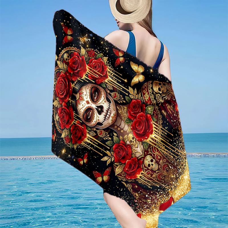 Day Of The Dead Celebration Beach Towel, Super Soft Microfiber, Gift for Her/Him, Birthday, for Pool, Beach, Travel, Home Decor Fan gifts