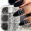 6 Grids Multi-Size Nail Art Studs Black And Silver Tone Cone Spike Nail Jewels  Punk Style Nail Art